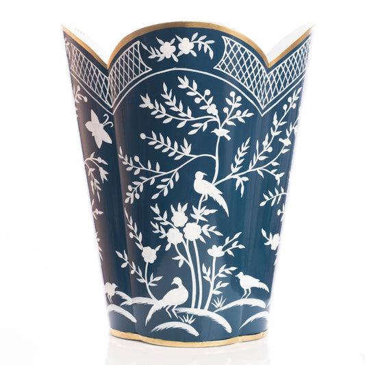 Navy & White Chinoiserie Wastepaper Basket