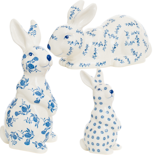 Set of Three Bunnies Blue and White Style 2