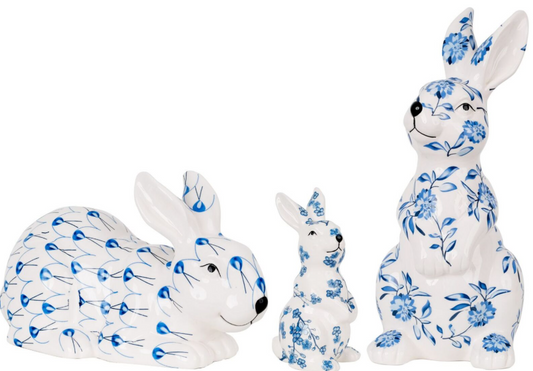 Set of Three Bunnies Blue and White Style 1